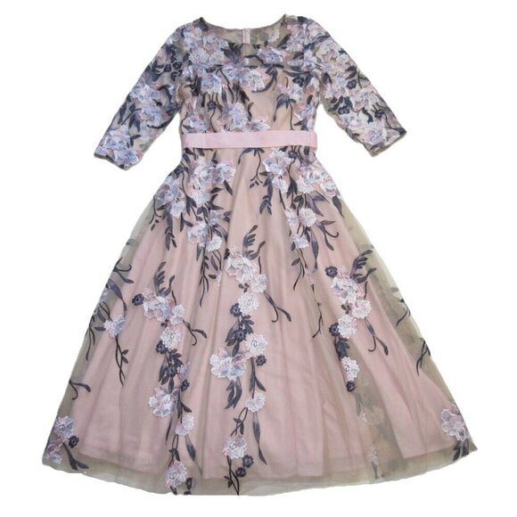NWT Anthropologie BHLDN Linden in Pink Floral Embroidered Tea-Length Dress 4 - Picture 3 of 10